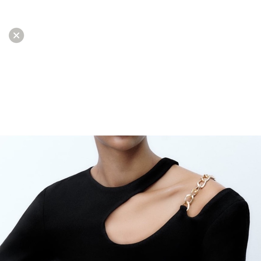 Zara One Shoulder Black Dress with Gold Accent - Picture 3 of 8